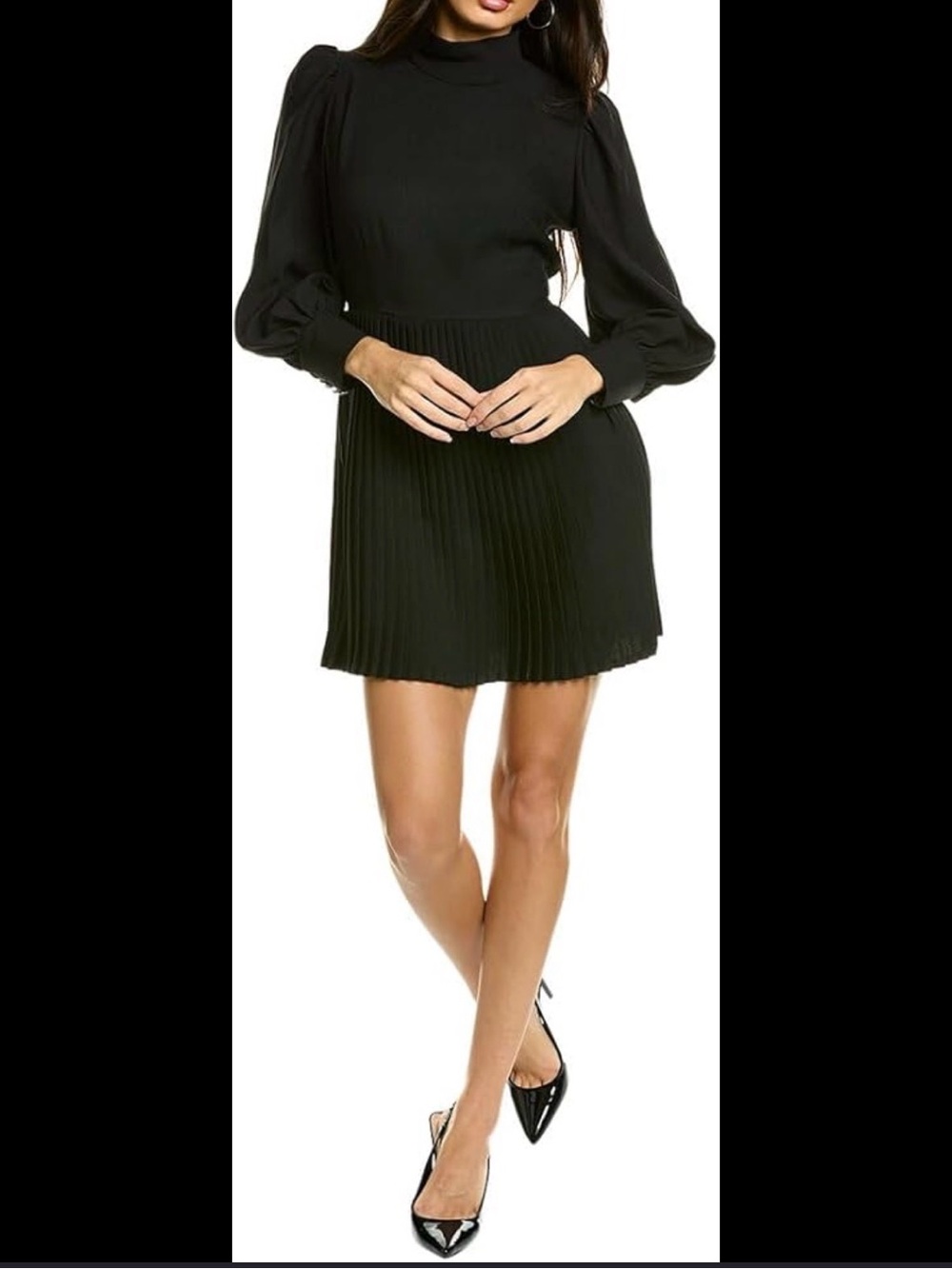 The Kooples Black Long-Sleeve Pleated Mini Dress